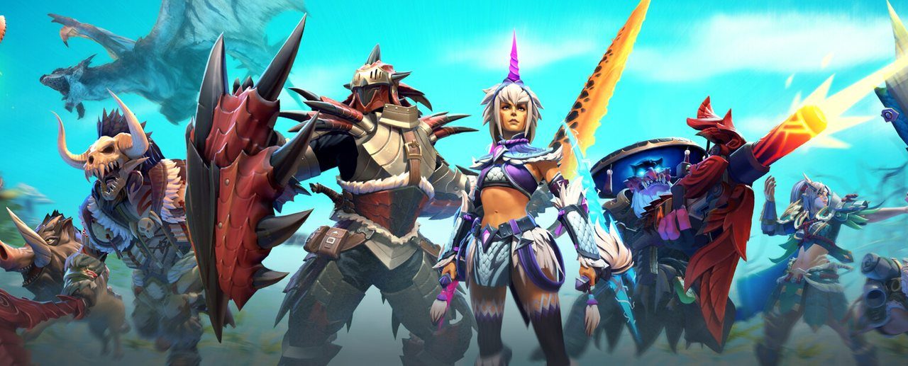 Dota 2 key art showing heroes from Valve's MOBA