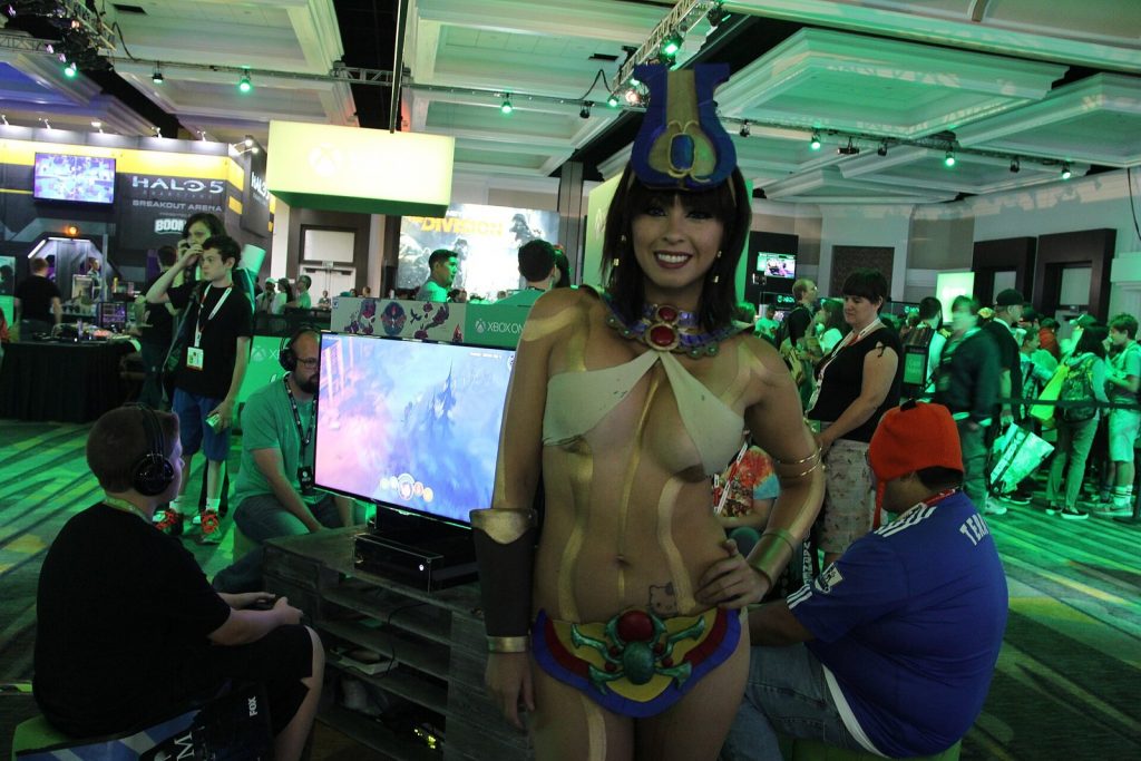Model cosplaying the Egyptian goddess Neith from Smite at San Diego Comic-Con 2015